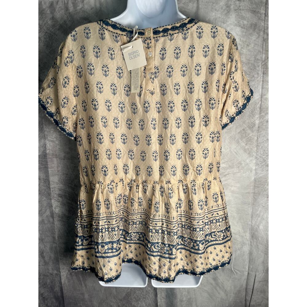 Sigrid Olsen Women’s Medium Boho Floral Block Print Cotton Peasant Top NWT - Picture 3 of 5